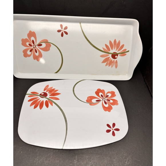 Pretty CORELLE Coordinates PRETTY PINK Pattern Tidbit Tray & Heat Pad Trivet - Picture 1 of 12